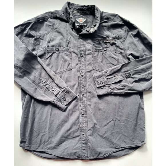 Men's Harley Davidson Faded Black Button Down Shirt Size XL - Picture 1 of 8